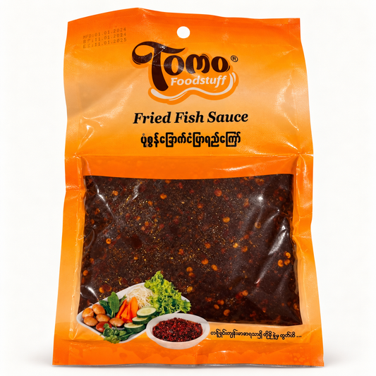 Tomo ပုဇွန်ခြောက်ငံပြာရည်ကြော်(120g) – Tomo Fried Fish Sauce with Prawn